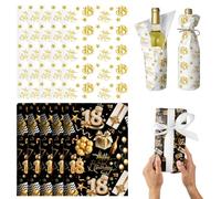 POPOYU 10 Pcs 18th Birthday Wrapping Paper,35x50cm Gift Wrapping Paper Sheets for 18thBirthday,Black Gold Gift Wrapping Paper Sheet for 18thBirthday,Happy Birthday Wrapping Paper for Birthay Gift Wrap