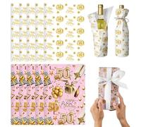 POPOYU 10 Pcs 50th Birthday Wrapping Paper,35x50cm Gift Wrapping Paper Sheets for 50thBirthday,Rose Gold Gift Wrapping Paper Sheets for 50thBirthday,Happy Birthday Wrapping Paper for Birthay Gift Wrap