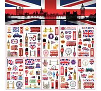 POPOYU 10 Sheet Coronation Temporary Tattoos Stickers, Union Jack Flag for VE Day 80th Anniversary Decorations, Non-Toxic & Waterproof Fake Tattoos UK Stickers for Adult, Kids Stick on Party Supplies