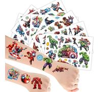 POPOYU 10 Sheets Marvel Avengers Tattoo Stickers Accessories, 100+ Patterns Mixed Rainbow Style Temporary Fake Waterproof Face Body Tattoo Stickers for Kids Boys Marvel Birthday Party Supplies