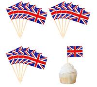 POPOYU 100P King Coronation Union Jack Flag Cocktail Sticks, Mini British Flags Toothpicks Sandwich Food Picks CupCake Toppers for Charles III Decoration Royal Street Party Supplies