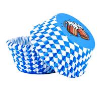 POPOYU 100P Oktoberfest Paper Cupcake Cases for Baking,Blue White Checkered Muffin Cup Cake Paper Liners Small Muffin Cupcake Wrapper Paper Case for Oktoberfest Bavarian Festival Party Cake Decoration