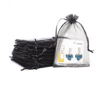 POPOYU 100Pcs Black Organza Gift Bags,7x9 Small Organza Gift Pouches Drawstring Bags,Jewellery Sheer Bags Tulle Fabric Pouches Wedding Favour Bags for Christmas Halloween Birthday Goodie Gifts