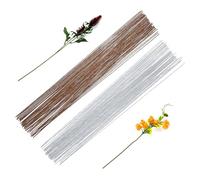 POPOYU 100Pcs Floristry Wires 0.5mm Paper Covered Wire,40CM Florist Wire Stems for Flower Arranging Accessories,Craft Wire Bouquet Wire for Garland Wreath Making,Flower Arranging Supplies(White+Brown)
