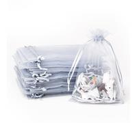 POPOYU 100Pcs Grey Silver Organza Gift Bags,7x9 Small Organza Gift Pouches Drawstring Bags,Jewellery Sheer Bags Tulle Fabric Pouches Wedding Favour Bags for Christmas Halloween Birthday Goodie Gifts