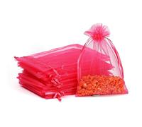 POPOYU 100Pcs Hot Pink Organza Gift Bags,7x9cm Small Organza Gift Pouches Drawstring Bags,Jewellery Sheer Bags Tulle Fabric Pouches Wedding Favour Bags for Christmas Halloween Birthday Goodie Gifts