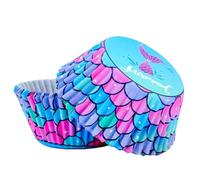 POPOYU 100Pcs Mermaid Paper Cupcake Cases for Baking,Little Mermaid Muffin Cup Cake Paper Liners Small Muffin Cupcake Wrapper Paper Case for Under The Sea Mermaid Girls Birthday Party Cake Decoration