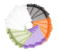 POPOYU 100Pcs Mixed Organza Gift Bags,7x9 Small Organza Gift Pouches Drawstring Bags,Jewellery Sheer Bags Tulle Fabric Pouches Wedding Favour Bags for Halloween Autumn Birthday Goodie Gifts