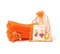 POPOYU 100Pcs Orange Organza Gift Bags,7x9 Small Organza Gift Pouches Drawstring Bags,Jewellery Sheer Bags Tulle Fabric Pouches Wedding Favour Bags for Christmas Halloween Birthday Goodie Gifts