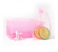 POPOYU 100Pcs Pink Organza Gift Bags,7x9 Small Organza Gift Pouches Drawstring Bags,Jewellery Sheer Bags Tulle Fabric Pouches Wedding Favour Bags for Christmas Halloween Birthday Goodie Gifts