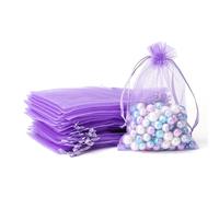 POPOYU 100Pcs Purple Lilac Gift Bags,7x9 Small Organza Gift Pouches Drawstring Bags,Jewellery Sheer Bags Tulle Fabric Pouches Wedding Favour Bags for Christmas Halloween Birthday Goodie Gifts