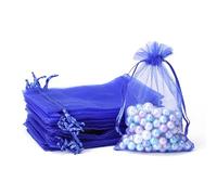 POPOYU 100Pcs Royal Blue Organza Gift Bags,7x9 Small Organza Gift Pouches Drawstring Bags,Jewellery Sheer Bags Tulle Fabric Pouches Wedding Favour Bags for Christmas Halloween Birthday Goodie Gifts