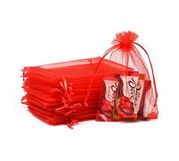 POPOYU 100Pcs Thick Red Organza Gift Bags,7x9 Small Organza Gift Pouches Drawstring Bags,Jewellery Sheer Bags Tulle Fabric Pouches Wedding Favour Bags for Christmas Halloween Birthday Goodie Gifts