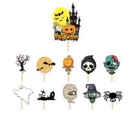 POPOYU 11 Pcs Halloween Cake Toppers: Ghost, Pumpkin, Spider, Haunted House; Multicolored; Perfect for Halloween Party