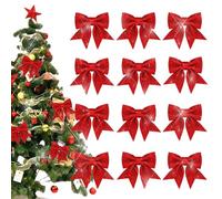 POPOYU 12Pcs Christmas Glitter Tree Bows,Red Bows for ChristmasTree Traditional Christmas Decorations,ChristmasBows for Tree,Xmas Door Garland Gift Foam Bows for Burgundy Xmas Home Decorations