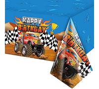 POPOYU 130 * 220 Truck Tablecloth Car Racing Truck Party Table Cover Large Plastic Road Table Runner Machine WaterProof Rectangular Table Cover for Cars Theme Boy Birthday Party Decoration Supplies