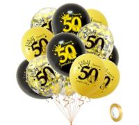 POPOYU 15Pcs 50th Birthday Balloons,Black Gold 50th Birthday Decorations for Boys Girls,Happy 50thBirthday Latex Balloons 12inch Confetti Balloon for Him Her Birthday Party Supplies Decoration