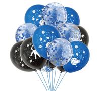 POPOYU 15Pcs Space Party Balloons, 12 Inch Outer Space Themed Party Balloons Set Blue Black Confetti Helium Latex Balloon Astronaut Planet Balloons for Kids Boys Birthday Baby Shower Party Decoration