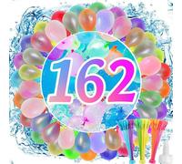 POPOYU 162 Pcs Water Balloons,WaterBalloons for Kids Easy Fill,Water Bombs,WaterBallons,Bunch o Balloon WaterBalloon,Reusable Water.Bombs for Kids Summer Beach Pool Toy Splash Party Water Fight Games
