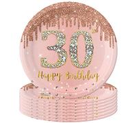 POPOYU 16Pcs 30th Birthday Rose Gold Paper Plates 9 inch,30th Rose Gold Woman Birthday Disposable Party Paper Plates,Happy 30th Birthday Tableware decor for Her,30th Birthday Gifts Party Supplies