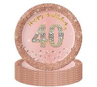 POPOYU 16Pcs 40th Birthday Rose Gold Paper Plates 7 inch,40th Rose Gold Woman Birthday Disposable Party Paper Plates,Happy 40th Birthday Tableware decor for Her,40th Birthday Gifts Party Supplies