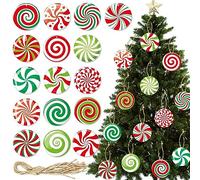 POPOYU 16Pcs Christmas Hanging Ornament for Tree,Xmas Hanging Pendants Tree Decorations,Funny Mini Christmas Candy Hanging Baubles Ornament Paper Cards for Christmas Tree Home Couryard Decorations