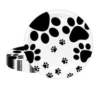 POPOYU 16Pcs Dog Paw Print Party Paper Plates 7",SafariJungle Animals Round Dinner Plates,Dog Paw Print Party Decorations for Baby Shower,Kids Jungle Safari Zoo Animal Theme BirthdayParty Decorations
