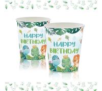 POPOYU 16Pcs Green Dinosaur Paper Cups, Dinosaur Birthday Party Tableware, Kids Boys Birthday Party Supplies