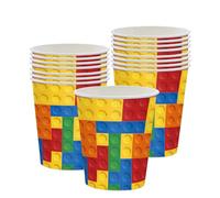 POPOYU 16Pcs Party Cups,Building Blocks Paper Cup,9oz/250ml Colorful Building Blocks Themed Cups for Kids,Table Decorations for Boys Girls Birthday Party Supplies for 16 Guests