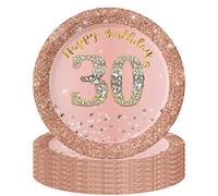 POPOYU 16Pcs Rose Gold 30th Party Paper Plates 7 inch,Rose Gold 30th Party Tableware Decor Rose Gold 30th Disposable Paper Plate Rose Gold 30th Plates for Rose Gold 30th Party Supplies Table decor