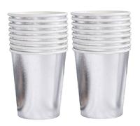 POPOYU 16Pcs Silver Party Paper Cups, Xmas Party Tableware Decor Silver Paper Cup Plates Disposable Coffee Cups for Kids Adults Christmas,Birthday,Graduation,Wedding Parties Supplies Table Decorations