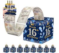 POPOYU 16th Birthday Money Box Cash Gift Pull,Navy Blue Money Pull Out Gift Box 16th Birthday Money Presentation Box for Cash Gifts,Funny Money Pull Box Money Gift Box for Men Women Birthday Gifts