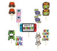 POPOYU 17Pcs Game On Happy Birthday Cake Toppers,Game Boy Cake Toppers for Boys,Boys Switch Birthday Cake Decorations Cupcake Toppers for Girls,Kids,Baby Shower Birthday Game On Party Supplies