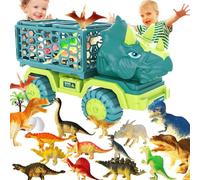 POPOYU 18 in 1 Dinosaur Truck Toys for Boys,Large Triceratops Transport Car Carrier Truck with 12 Dino Figures,Dinosaur Eggs and Trees,Capture Dinosaur Playset for Boys Kids 3-5 Years Old