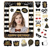 POPOYU 18th Birthday Decorations Girls Boys,Black Gold Inflatable Selfie Frame&34Pcs 18th Birthday Photo Booth Props,Giant Inflatable Party Photo Booth Frame for 18thBirthday Party Decoration