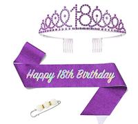 POPOYU 18th Birthday Girl Sash and Tiara,Purple 18th Birthday Crown and Sash for Her,Girls 18thBirthday Decorations Party Accessories,BirthdayCrown Costume Set for Girls 18th.Birthday Gifts