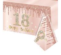 POPOYU 18th Birthday Table Cloth Rose Gold,137*274cm Gold Party Decoration Plastic Disposable Waterproof Rectangular Cover for Girls,Her Gifts