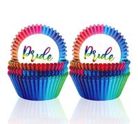 POPOYU 200Pcs Mini Rainbow Cupcake Cases,Paper Muffin Cake Wrappers Boxes,LBGT RainbowGay Pride Baking Cups,Dessert Holder Cupcake Liners for 2025 Rainbow Gay Pride Day,Wedding Party Cake Decoration