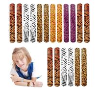 POPOYU 24Pcs Leopard Tiger Zebra Giraffe Print Slap Bracelets,Snap Bracelet Bands for Gifts Bag Filler,Safari Party Favors Wristbands for Kids Jungle Safari Animals Party Supply Classroom Prize Gifts