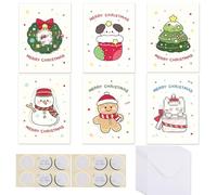POPOYU 24Pcs Mini Christmas Cards Set,Xmas Greeting Cards with 24 Envelopes 24 Stickers,6 Christmas Designs,Cute Santa Claus Snowman Xmas Folding Gift Cards for Winter Holidays,Xmas,New Year