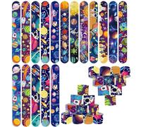 POPOYU 24Pcs Outer Space Slap Bracelets,Snap Bracelet Bands for Gifts Bag Filler,Astronaut Planet Party Favors,Cute Wristbands for Kids Birthday Gifts Planet Theme Party Supplies Classroom Prize Gifts