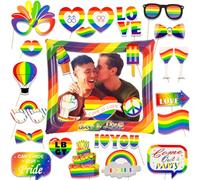 POPOYU 27Pcs Rainbow Party Photo Booth Props,Gay Pride LGBT RainbowParty Photo Booth Props Kit,Rainbow PhotoBooth Props Accessories for Gay Pride Day RainbowParty PhotoBooth Supplies