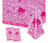 POPOYU 2Pcs Bar-bie Birthday Party Tablecloth,Let's Go Party Table Cloth for Kids,108x180cm Plastic Table Cover Party Table Decorations for Girls Princess Birthday Bar-bie Themed Party Supplies