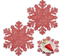 POPOYU 2Pcs Christmas PVC Placemats,Xmas Red Snowflake Place Mats for Dining Table,38cm Round Vinyl Hollow Table Mats Waterproof Oil Non-Slip Washable Heat for Kitchen Wedding Christmas Decor(C)