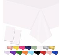 POPOYU 2Pcs Large Christmas White Table Cloth White Table Covers,137 * 274cm Plastic Waterproof Table Covers Whites Party TableDecoration for Wedding,Birthday,VJ Day 80th Anniversary Decorations