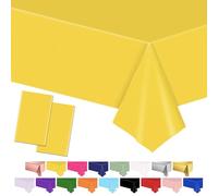 POPOYU 2Pcs Large Yellow Table Cloth Yellow Tablecovers,137 * 274cm Plastic Waterproof Table Covers Yellows Party TableDecoration for Easter,Kids Birthday,Graduation,Wedding,Fruits Party Supplies