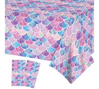 POPOYU 2Pcs Mermaid Party Table Cloth,130x220cm MermaidGirls Party Table Covers,Plastic Mermaid Tablecloth,MermaidTableware Decorations for Kids Girls Under the Sea PartySupplies