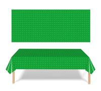 POPOYU 2Pcs Party Tablecloth,Green Building Blocks Table Cloth,137x274cm Building Blocks Themed Table Cover for Kids,Table Decorations for Boys Girls Birthday Party Supplies