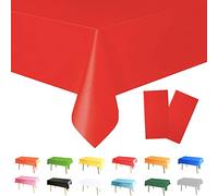 POPOYU 2Pcs Red Table Cloth Table Covers,137x274cm Party Dining Tablecovers Plastic Tablecloths for VJ Day 80th Anniversary Decoration,Union Jack Royal Street Party,Valentine's Day,Birthday Decoration
