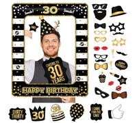 POPOYU 30th Birthday Decorations Men Women,Black Gold Inflatable Selfie Frame&34Pcs 30th Birthday Photo Booth Props,Giant Inflatable Party Photo Booth Frame for 30thBirthday Party Decoration